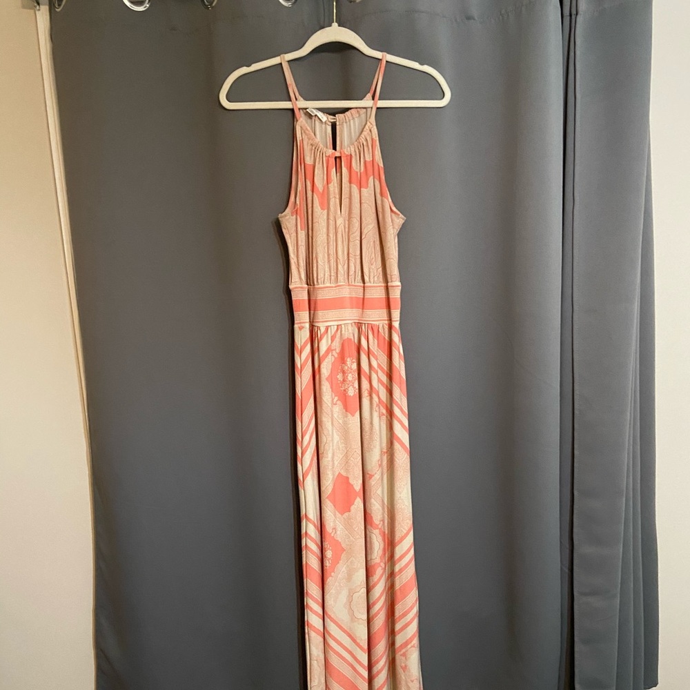 High Neck Coral Maxi Dress